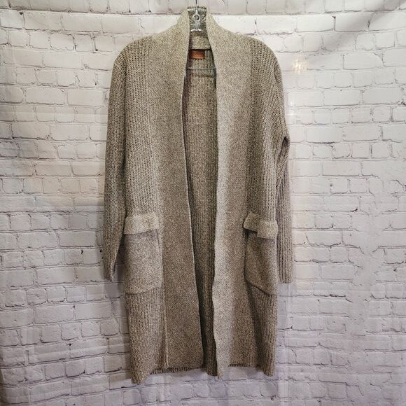 Pol Cardigan Womens Small To Large Beige Open Front Longline Pockets Oversized - Picture 1 of 10